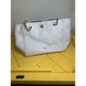 Coach Womens Black Polished Pebble Leather Turnlock Chain Tote Bag‎ 57107